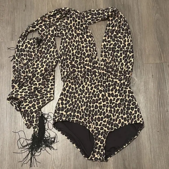 Michael Kors Collection V-Neck Plunge Animal Print One piece NWT - Picture 3 of 11
